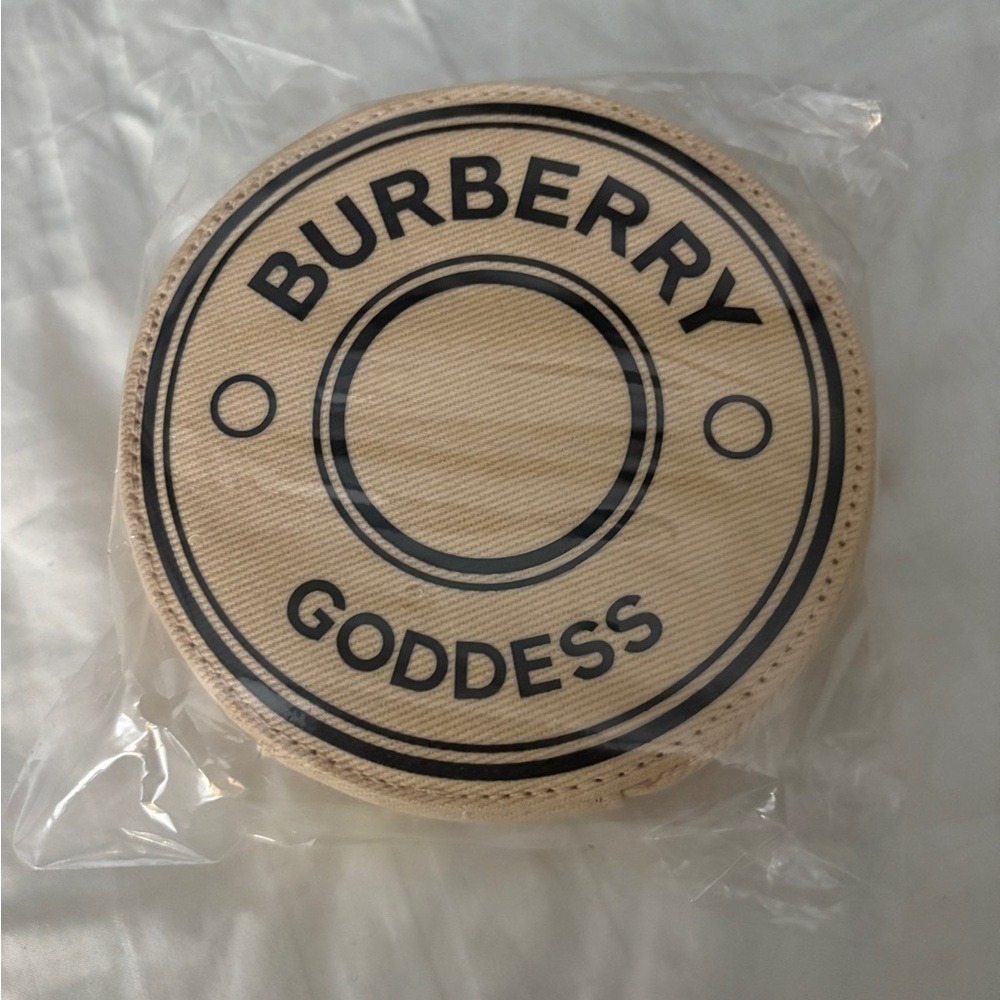 Burberry Goddess Round Beige Canvas Jewelry Travel Case Logo Graphic Zip Pouch - Picture 3 of 4